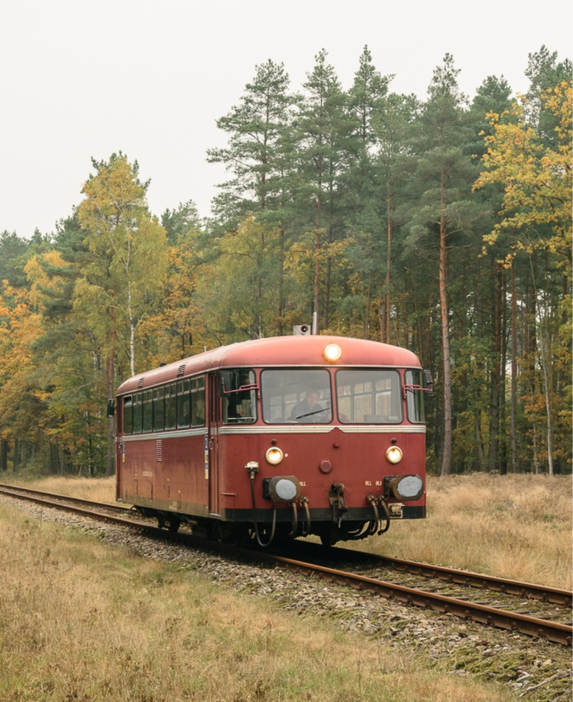 Historischer Triebwagen am Bahnhof Bölzke